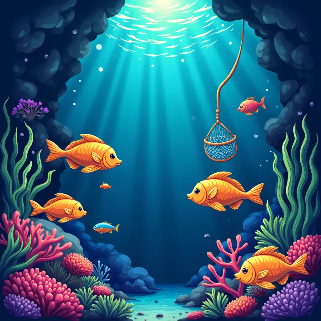 4rabet fishing arcade cartoon underwater scene with fish and cannons